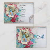 FLORAL STORK BABY SHOWER MET ROZEN MONOGRAM VISITEKAARTJE (Voorkant / Achterkant)