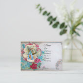 FLORAL STORK BABY SHOWER MET ROZEN MONOGRAM VISITEKAARTJE (Staand voorkant)