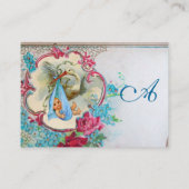 FLORAL STORK BABY SHOWER MET ROZEN MONOGRAM VISITEKAARTJE (Achterkant)