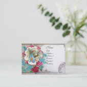 FLORAL STORK BABY SHOWER MET ROZEN MONOGRAM VISITEKAARTJE (Staand voorkant)