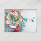 FLORAL STORK BABY SHOWER MET ROZEN MONOGRAM VISITEKAARTJE (Achterkant)