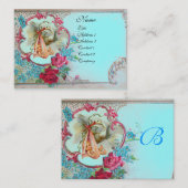 FLORAL STORK BABY SHOWER MET ROZEN MONOGRAM VISITEKAARTJE (Voorkant / Achterkant)