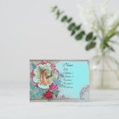 FLORAL STORK BABY SHOWER MET ROZEN MONOGRAM VISITEKAARTJE (Staand voorkant)
