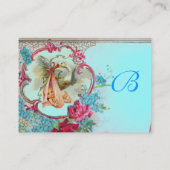 FLORAL STORK BABY SHOWER MET ROZEN MONOGRAM VISITEKAARTJE (Achterkant)