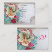 FLORAL STORK BABY SHOWER MET ROZEN MONOGRAM VISITEKAARTJE (Voorkant / Achterkant)