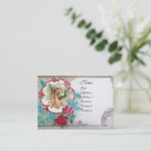 FLORAL STORK BABY SHOWER MET ROZEN MONOGRAM VISITEKAARTJE (Staand voorkant)