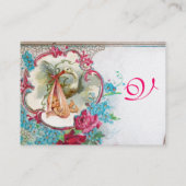FLORAL STORK BABY SHOWER MET ROZEN MONOGRAM VISITEKAARTJE (Achterkant)