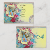FLORAL STORK BABY SHOWER MET ROZEN MONOGRAM VISITEKAARTJE (Voorkant / Achterkant)
