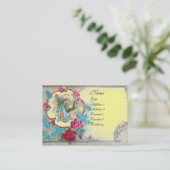 FLORAL STORK BABY SHOWER MET ROZEN MONOGRAM VISITEKAARTJE (Staand voorkant)