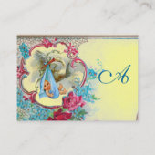 FLORAL STORK BABY SHOWER MET ROZEN MONOGRAM VISITEKAARTJE (Achterkant)