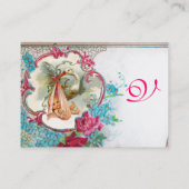 FLORAL STORK BABY SHOWER MET ROZEN MONOGRAM VISITEKAARTJE (Achterkant)
