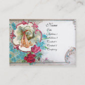 FLORAL STORK BABY SHOWER MET ROZEN MONOGRAM VISITEKAARTJE (Voorkant)