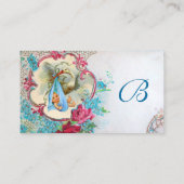 FLORAL STORK BABY SHOWER MET ROZEN MONOGRAM VISITEKAARTJE (Achterkant)