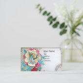 FLORAL STORK BABY SHOWER MET ROZEN MONOGRAM VISITEKAARTJE (Staand voorkant)