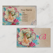 FLORAL STORK BABY SHOWER PINK ROSE MONOGRAM Kraft Visitekaartje (Voorkant / Achterkant)
