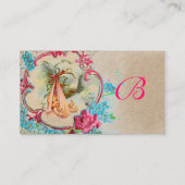 FLORAL STORK BABY SHOWER PINK ROSE MONOGRAM Kraft Visitekaartje (Achterkant)