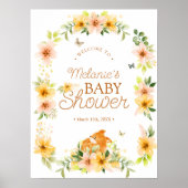 Floral Storybook Fox Baby shower Welkom Poster (Voorkant)