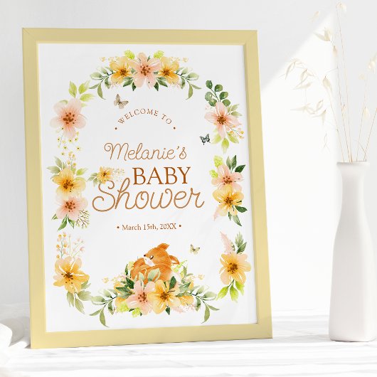 Floral Storybook Fox Baby shower Welkom Poster