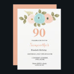 Floral  strand 90th Birthday Invitation Kaart<br><div class="desc">Floral  Peach 90th Birthday Invitation Matching collectie in Niche and Nest store. We hebben kunstwerk gebruikt van: Freshmint Paperie https://www.etsy.com/shop/FreshmintPaperie</div>