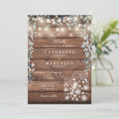 Floral String Lights Mason Jar Rustic Wood Wedding Kaart (Staand voorkant)