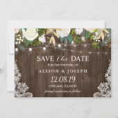 Floral String Lights Rustic Country Save the Date (Voorkant)