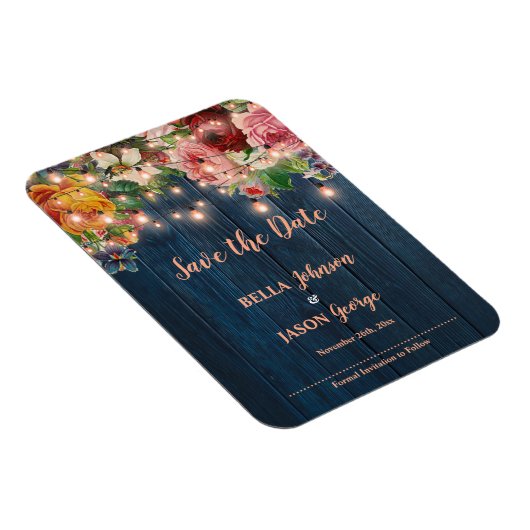 Floral String Lights Rustic Wedding Save The Date Magneet (Rechterzijde)