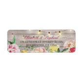  Floral String Lights Rustic Wood Wedding Etiket (Voorkant)