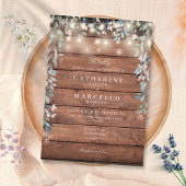 Floral String Lights Rustic Wood Wedding Kaart