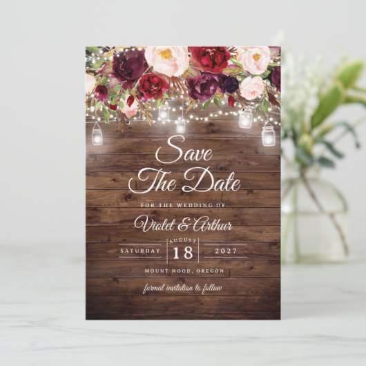 Floral String Lights Wedding Save The Date Kaart (Staand voorkant)