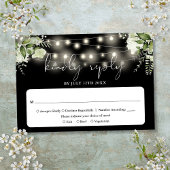 Floral String Lights Zwart-wit bruiloft RSVP Kaartje