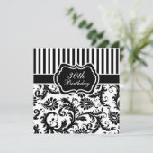 Floral Stripe 30th Birthday Invite Black and White Kaart (Staand voorkant)