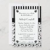 Floral Stripe 30th Birthday Invite Black and White Kaart (Achterkant)