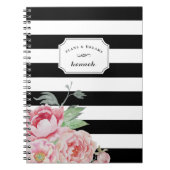 Floral Stripe Black & White Peony Notitieboek (Voorkant)