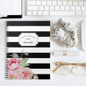 Floral Stripe Black & White Peony Notitieboek