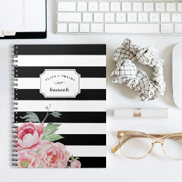 Floral Stripe Black & White Peony Notitieboek