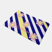 Floral Stripe Blue Pink Flowers Deurmat (Schuin)