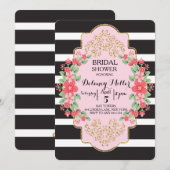 Floral Stripe Bridal Shower Invitations Kaart (Voorkant / Achterkant)