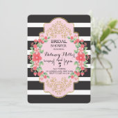 Floral Stripe Bridal Shower Invitations Kaart (Staand voorkant)
