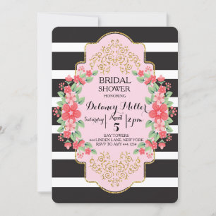  Floral Stripe Bridal Shower Invitations Kaart