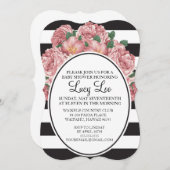 Floral & Stripe Bruids of Baby shower Uitnodigen Kaart (Voorkant / Achterkant)