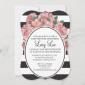 Floral & Stripe Bruids of Baby shower Uitnodigen Kaart (Voorkant)