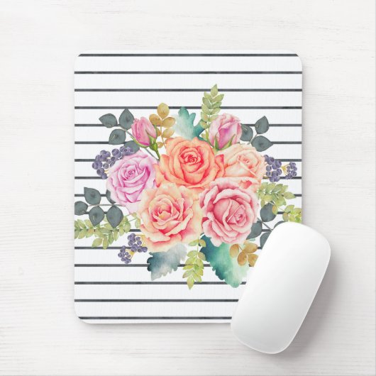 Floral Stripe Pattern Trendy Roos Muismat (Met muis)