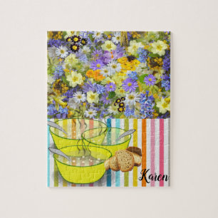 Floral Stripe Soup Jigzaag Puzzle Daisy Legpuzzel