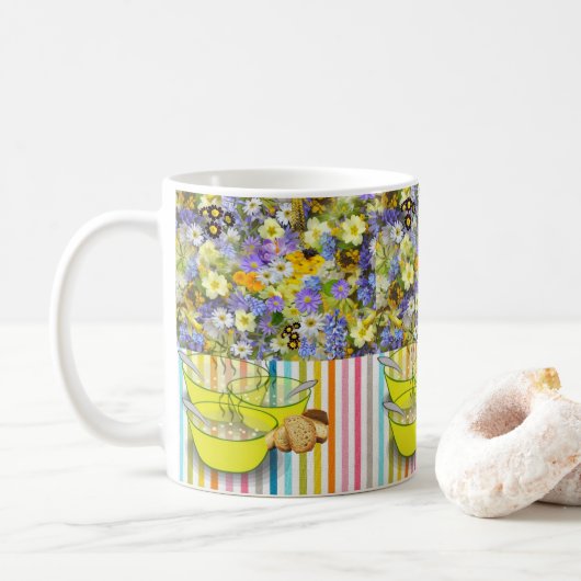 Floral Stripe Soup Mug Koffiemok (Met donut)
