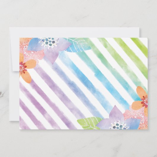 Floral & Stripe Unicorn Foto Birthday Uitnodiging (Achterkant)