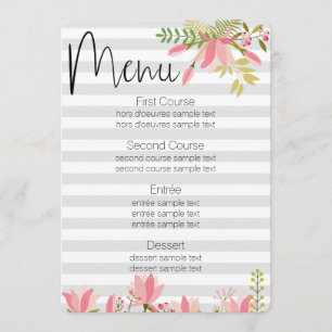 Floral Stripe Wedding   Menu Garden Party-thema Kaart