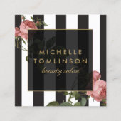  Floral Striped Beauty Salon Vierkante Visitekaartje (Voorkant)