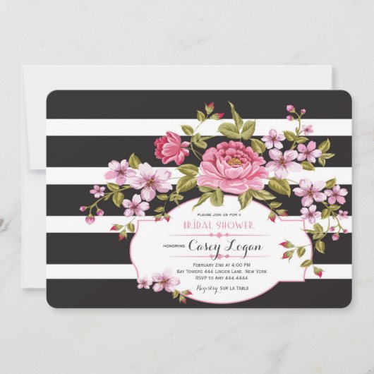Floral Striped Bridal Shower Kaart (Voorkant)