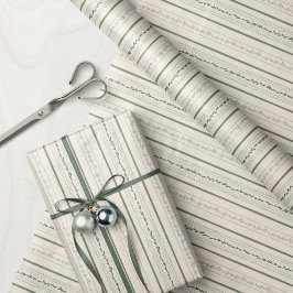 Floral Striped Cream, Blauw en Groen Cadeaupapier