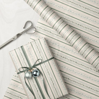  Floral Striped Cream, Blauw en Groen Cadeaupapier